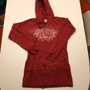 Longline, rust-colored, Roxy, zip hoodie. Size L.